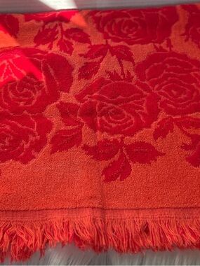 2 for $30 Floral Rose Jacquard Fringe Hand Towel in Vibrant Orange-Red